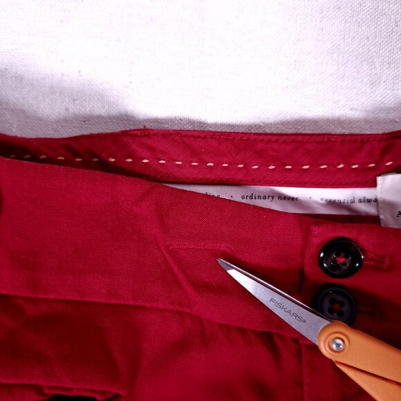 Anthropologie The Essential Slim Pants Womens 12 Red Double Button Stretch Crop - Picture 10 of 16